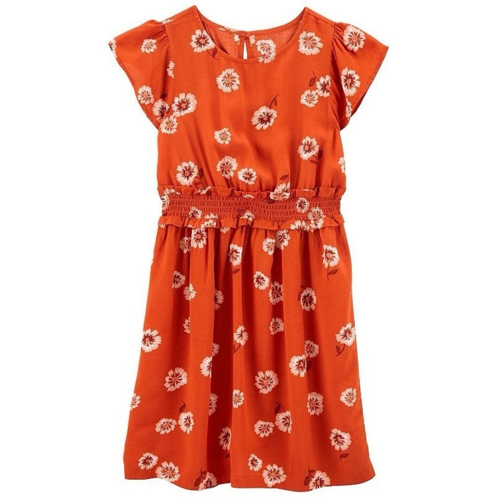Carter's | Girls Orange and Cream A-Line Sundress with Flutter Cap Sleeves